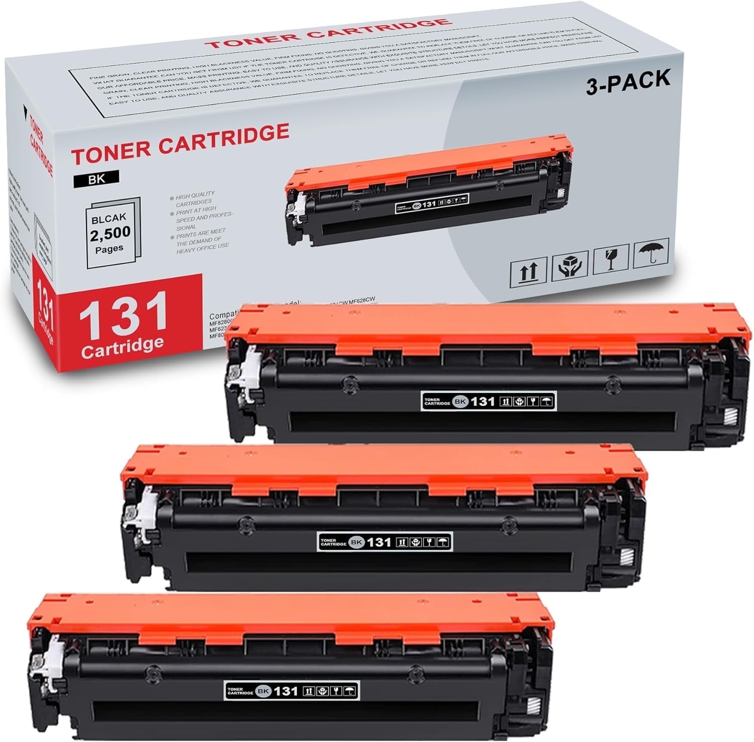 3-Pack Cartridge 131 Black Toner Cartridge Compatible Cartridge 131 Replacement for Canon MF8280Cw MF8230Cn MF620C MF621Cn MF624Cw MF628Cw MF623Cn LBP7110Cw LBP5050 Printer