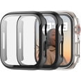 thumbnail image 1 of 3 Pack Case Compatible with Apple Watch Series 8 Series 7 45mm Tempered Glass Screen Protector, All Round Full Protection Hard PC Cover Bumper for iWatch 8 7 Accessories,Black+Black+Clear, 1 of 5
