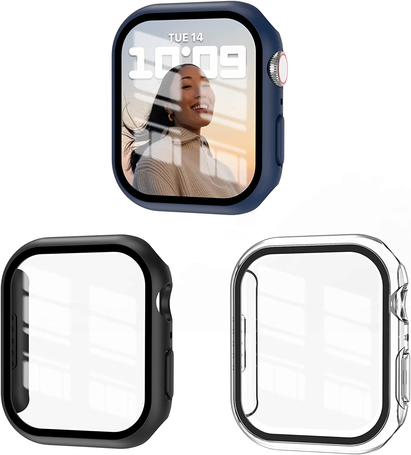 3 Pack Case Compatible with Apple Watch Series 9/8/7 41mm with Tempered Glass Screen Protector