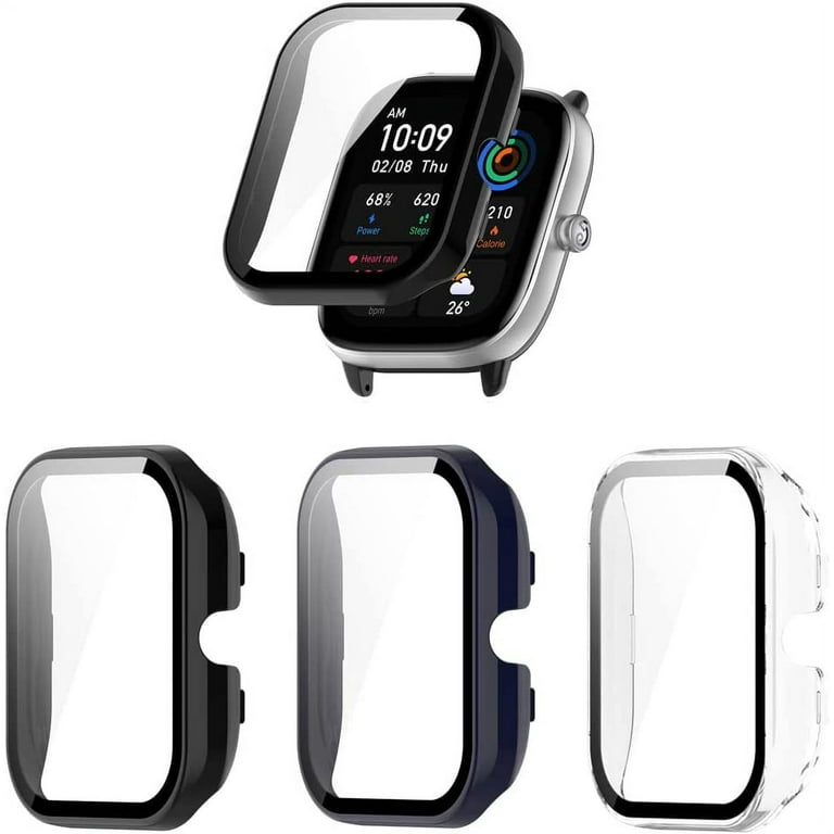 3 Pack Case with Tempered Glass Screen Protector Compatible with Amazfit  GTS 4 Mini, Hard PC Protective Cover for Amazfit GTS 4Mini Smartwatch