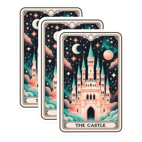 (3 Pack) Castle Tarot Card Decals - Fantasy Fortress Decal - Celestial Palace Stickers - 3 Inches On Longest Side - Easy Peel & Apply - Made in USA - 3MCS4130