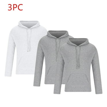 3 Pack Casual Hoodies for Men with Front Pocket Pullover Sweatshirts Mens Solid Color Long Sleeve Multipack Basic Hoodie Shirts on Clearance