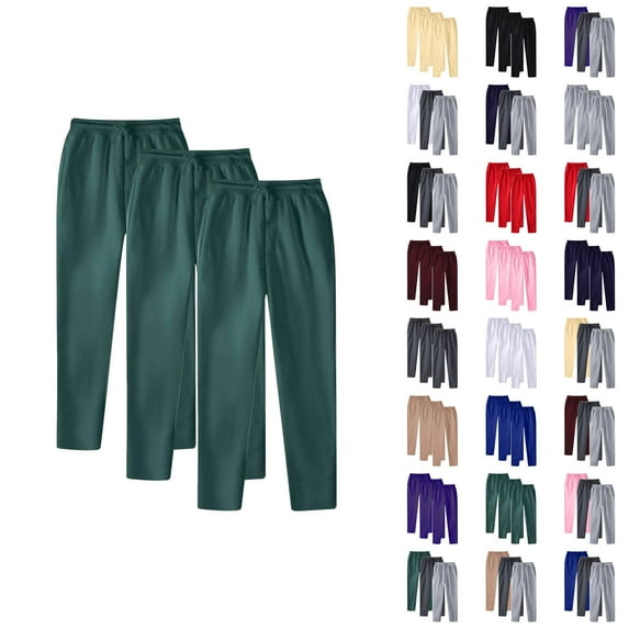 3 Pack Casual Pants for Men 2025 Solid Color Drawstring Elastic Waist Straight Leg Long Pants with Pockets Trousers