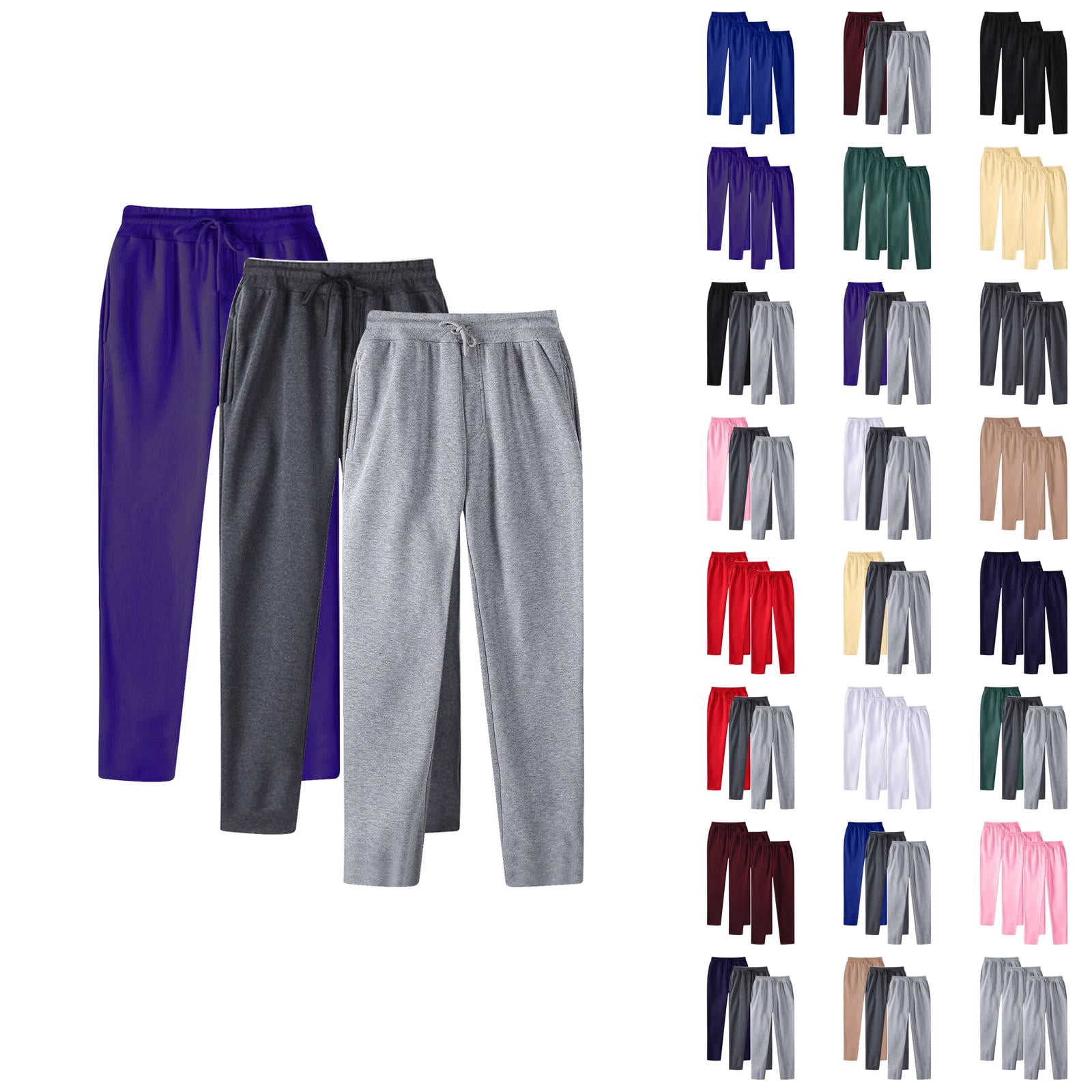 3 Pack Casual Pants for Men Solid Color Elastic Waist Drawstring ...