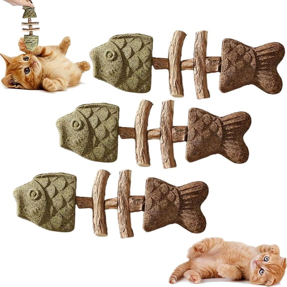 3 Pack Cat Chew, Fix Cat Dental Health, Catnip Toys for Indoor Cats, Natural Fishbone Cats Dental Toy, Durable Feline Tooth Care Tool, Kitten Teeth Cleaning Care Sticks, Catnip