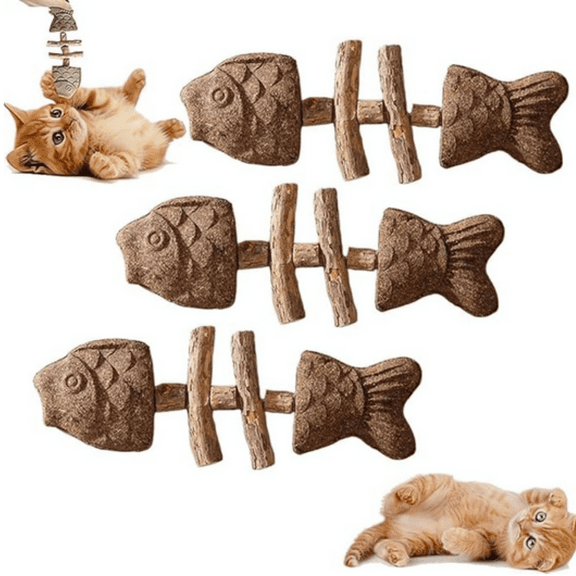 3 Pack Cat Chew - Fix Cat Dental Health, Catnip Toys for Indoor Cats, Natural Fishbone Cats Dental Toy, Durable Feline Tooth Care Tool, Kitten Teeth Cleaning Care Sticks, Catnip B