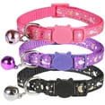 thumbnail image 1 of TEAMD 3 Pack Cat Collar Breakaway Kitten Collar with Bell Moon Star and Fish Bone Pattern Cat Collars Glow in Dark Adjustable from 7.5-11.4In, 1 of 6
