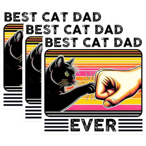 (3 Pack) Cat Dad Decals - Best Cat Dad Ever - Feline Lover Stickers - 3 Inches On Longest Side - Easy Peel & Apply - Made in USA - 3MCS6234