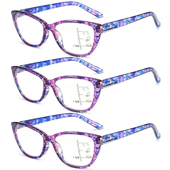 3 Pack Cat Eye Multifocus Readers Progressive Blue Blocking Reading Glasses