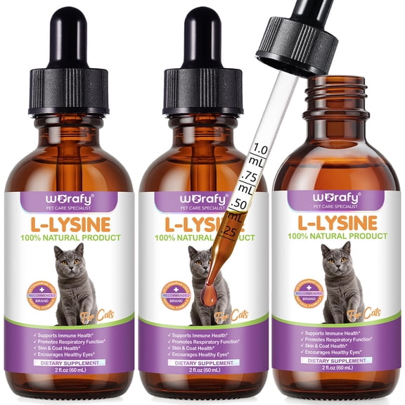 (3 Pack) Cat Liquid L-Lysine Supplement for Kittens & Cats, Supports Cats Eye & Vision, Immune, Skin & Coat Health, Chicken Flavor, 2 fl.oz/ 60ml