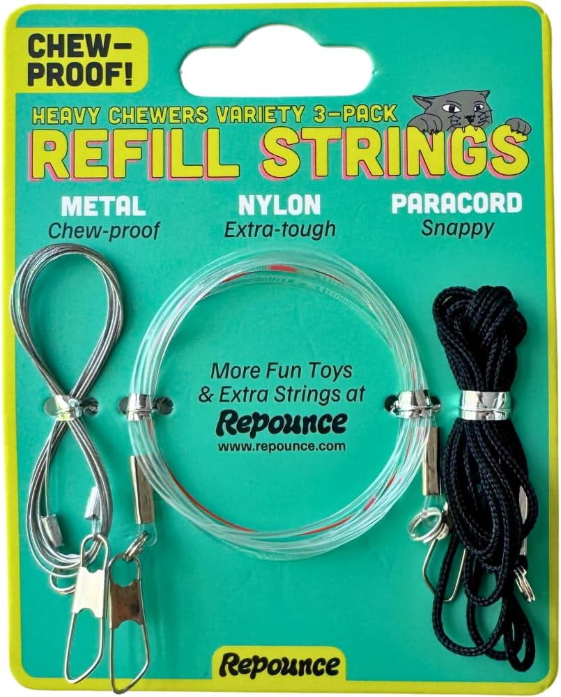 3-Pack Cat Toy Wand Replacement Strings, Chew Proof Metal Wire Nylon Fishing Line Refill for Cat Stick Toy