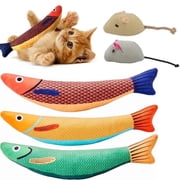 jQMUHLC 3 Pack Saury Fish Cat Toys with 2 Pcs Mice,Cat Kicker Toys Catnip Crinkle Sound,Soft Durable Interactive for Indoor Kittens