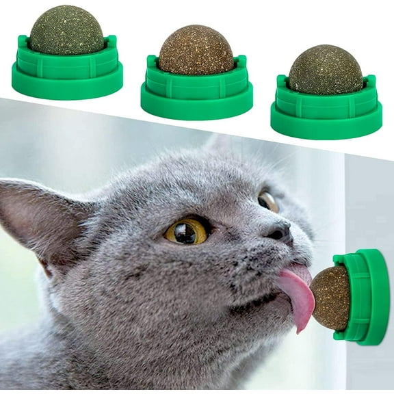3 Pack Catnip Balls, Catnip Ball for Cats Wall, Edible Kitty Toys for Cats Lick, Safe Healthy Kitten Chew Toys, Teeth Cleaning Dental Cat Toys, Cat Wall Treats (Green)