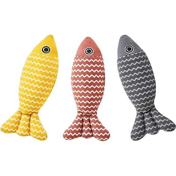 3 Pack Catnip Fish Cat Toys Linen Kicker Toys with Organic Catnip for Interactive Bite, Kick and Scratch Play for Indoor Cats