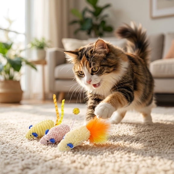 3 Pack Catnip Mouse Plush Toy Set, Crinkle Sound Interactive Kicker Toy, Soft Comfortable Fabric Entertainment Accessory, Durable Daily Playing Stress Relief Pet Toy for Indoor Cats Kittens
