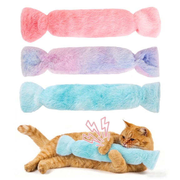 3 Pack Catnip Plush Caterpillar Toys, Eyed Design, Pink Green Purple