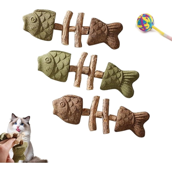 3 Pack Catnip & Silvervine Chew, Catnip and Silvervine Chew Fish Bone Cat Toy, Natural Fishbone Chew Toy for Catsfor Cats Chewing, Licking, Pawing