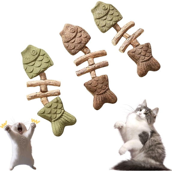 Visual Reference: 3 Pack Catnip Toys Natural Fishbone Cat Dental Toy Contain