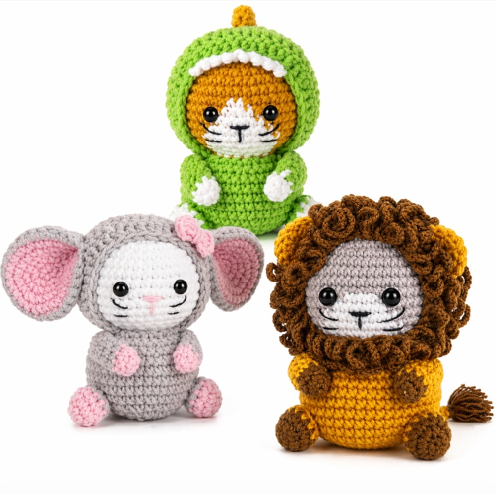 3 Pack Cat Crochet Kit for Beginners, Cat Amigurumi Starter Set with Step by Step Video Tutorials, TIKA
