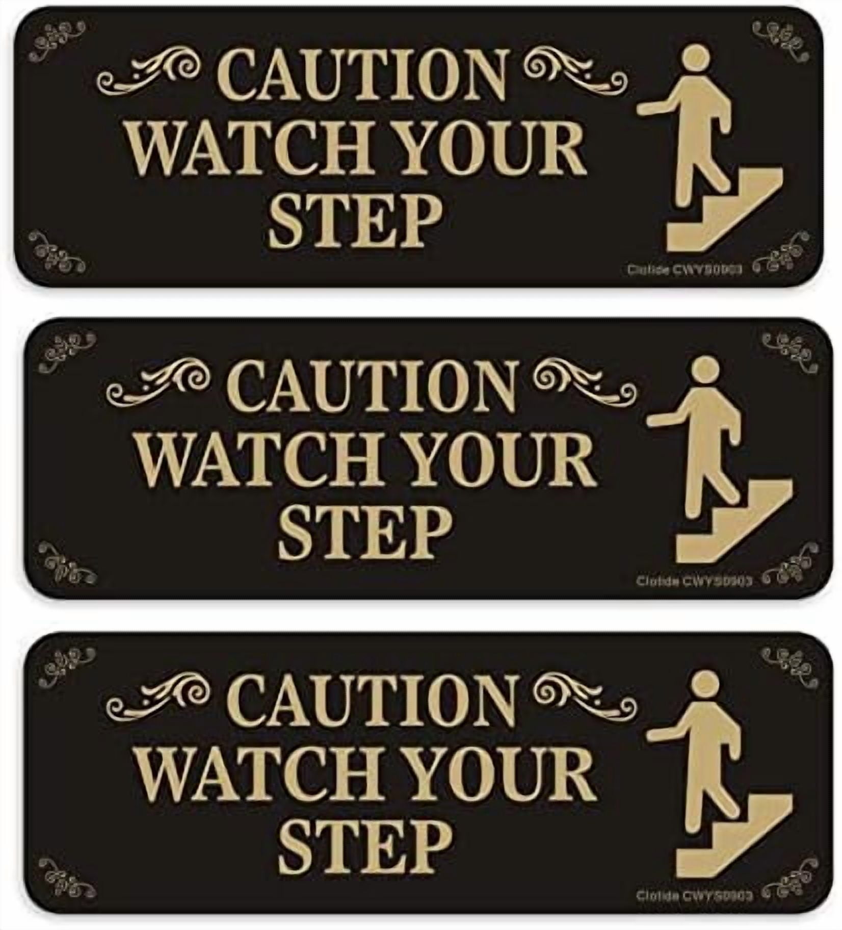 3 Pack Caution Watch Your Step Sign, 3” x 9” Thick Acrylic Self ...