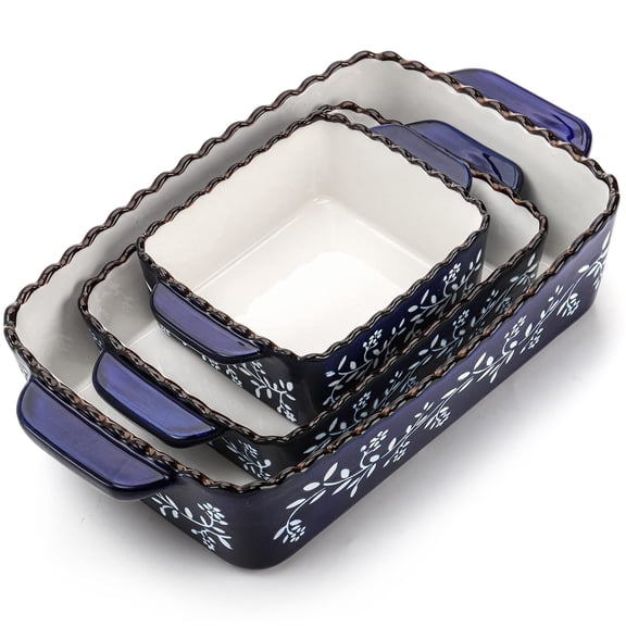 3 Pack Ceramic Bakeware Set Porcelain Rectangular Baking Dish Lasagna Pans for Cooking Kitchen Casserole Dishes Cake Dinner Baking Pans Banquet and Daily Use