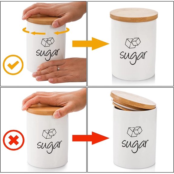 3 Pack Ceramic Canister Set, 30/22/12 OZ Kitchen Airtight Food Storage Jar with Bamboo Lids, Coffee Sugar Tea Storage Containers Pots Jars for Counter, Farmhouse Kitchen Decor, White