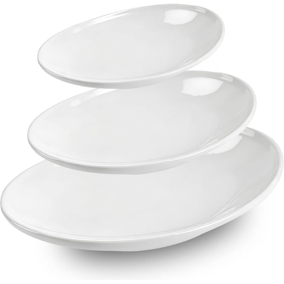3 Pack Ceramic Oval Serving Dishes for Pasta, Porcelain Oval Serving Platters, White Ceramic Dinner Plates, 14 Inch, 12 Inch, 10 Inch for Party Dessert Food Sushi and Entertaining