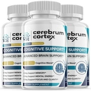 3 Pack Cerebrum Cortex - Nootropic Memory Booster Dietary Supplement for Focus, Memory, Clarity, Energy - Advanced Cognitive Support Formula for Maximum Strength - 180 Capsules