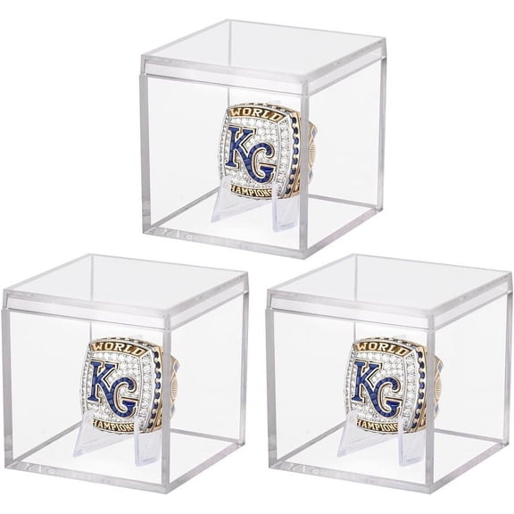 3 Pack Championship Ring Display Case Clear Acrylic Display Case Mini Baseball Softball Ring Display Case Single Ring Display Stand Holder 1 Slot Ring Hole Storage Box Gift for Sports Fans, 2.16 Inch