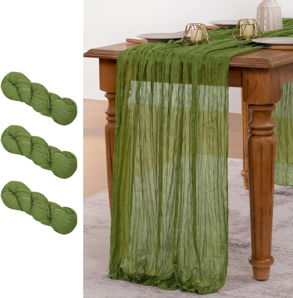 Cheesecloth Table Runner 13 Feet 2-Pack - Boho Gauze Sage Green Rustic Sheer For Wedding Party