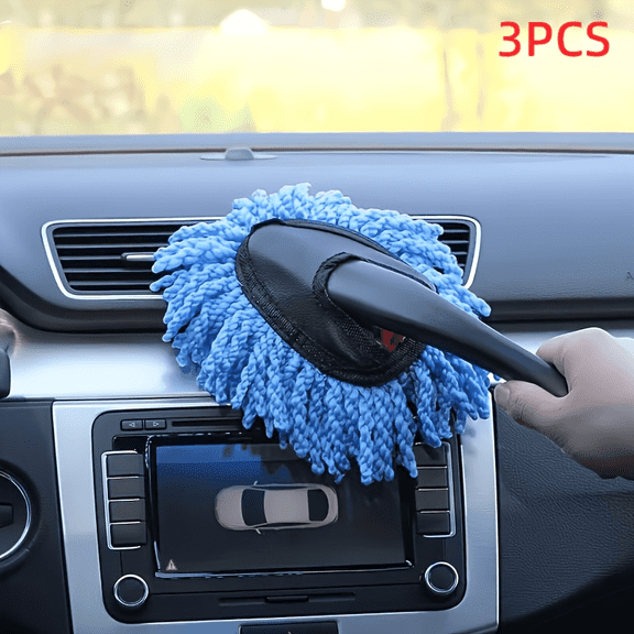 3 Pack Chenille Car Duster, Soft Anti-Static Cleaning Duster for Car Interior, Dashboard, Air Vents and Crevices, Dual Use for Home & Auto