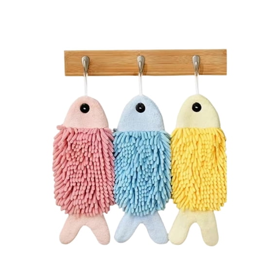3-Pack Cute Fish Chenille Hand Towels with Hanging Loop, Super Absorbent Soft Bathroom Kitchen Towel Set for Home Kids (K)