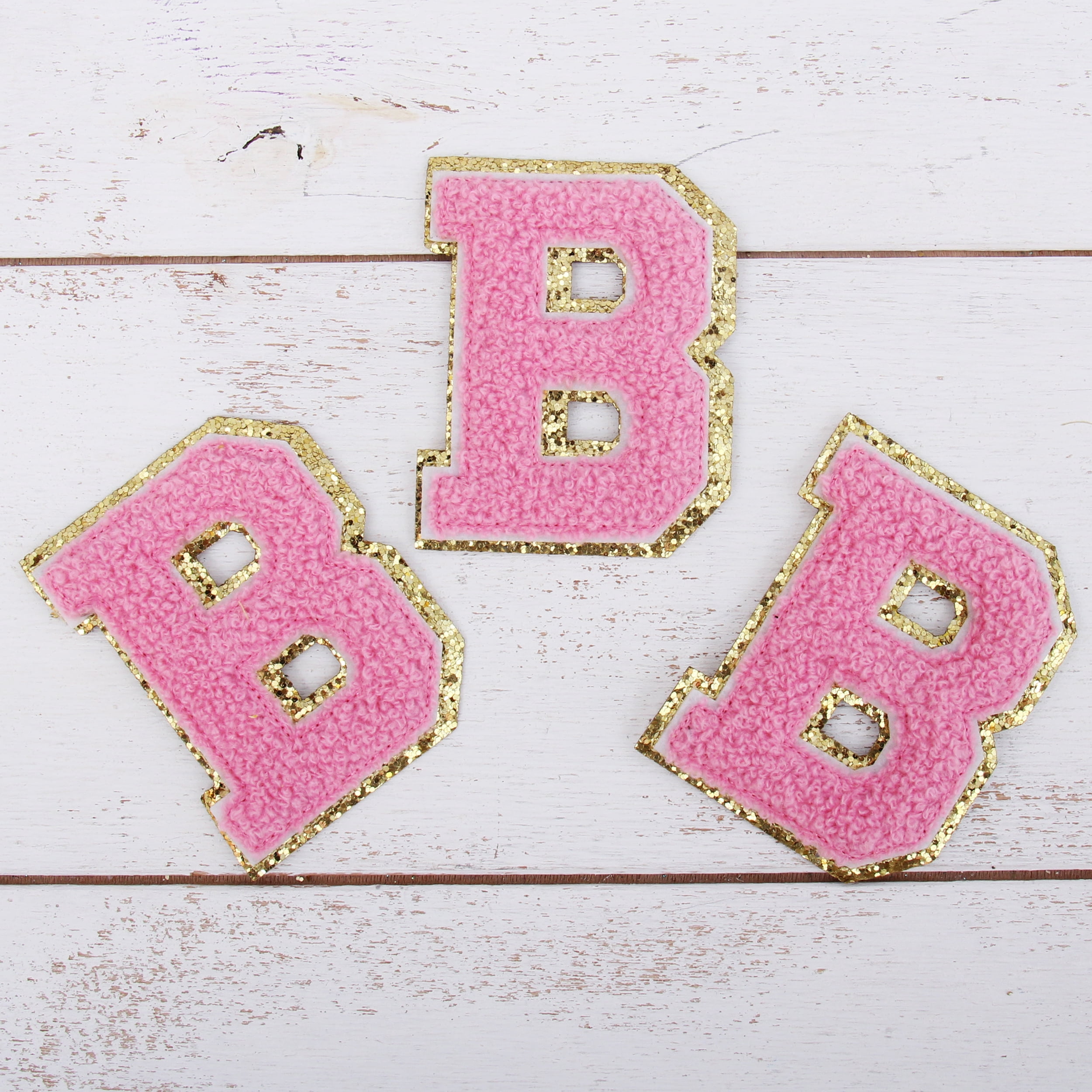 B Patch 3 Pack Chenille Iron On Glitter Varsity Letter