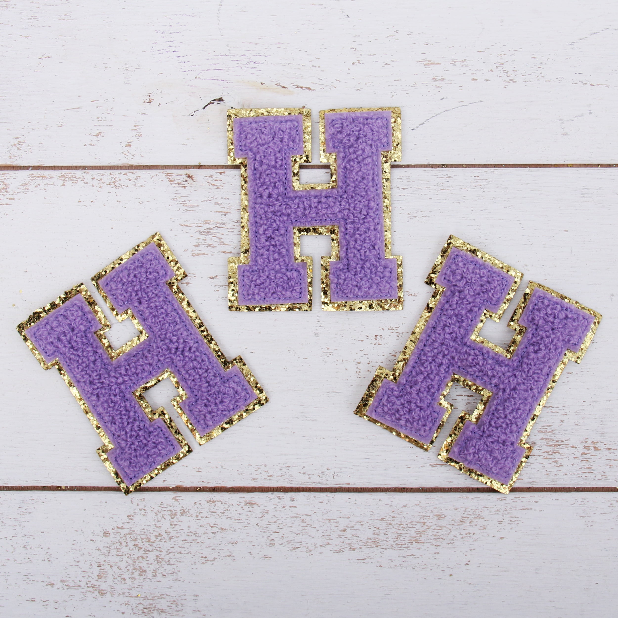 3 Pack Chenille Iron On Glitter Varsity Letter 