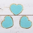 thumbnail image 1 of 3 Pack Chenille Iron On Glitter Varsity Letter Heart Patches - Blue Chenille Fabric With Gold Glitter Trim - Sew or Iron on - 5.5 cm Tall, 1 of 8