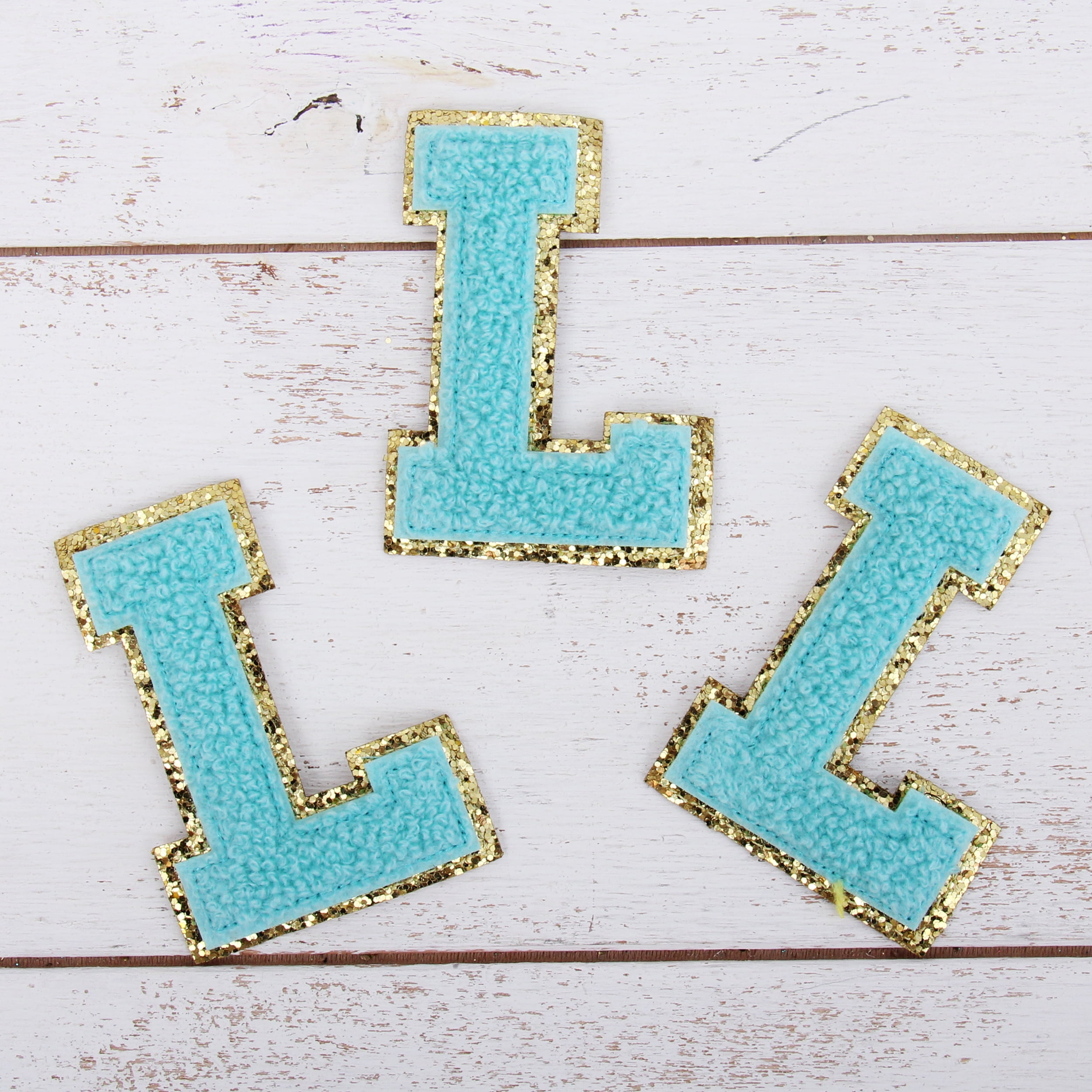 3 Pack Chenille Iron On Glitter Varsity Letter 