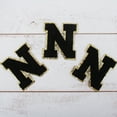 thumbnail image 1 of 3 Pack Chenille Iron On Glitter Varsity Letter "N" Patches - Black Chenille Fabric With Gold Glitter Trim - Sew or Iron on - 5.5 cm Tall, 1 of 9