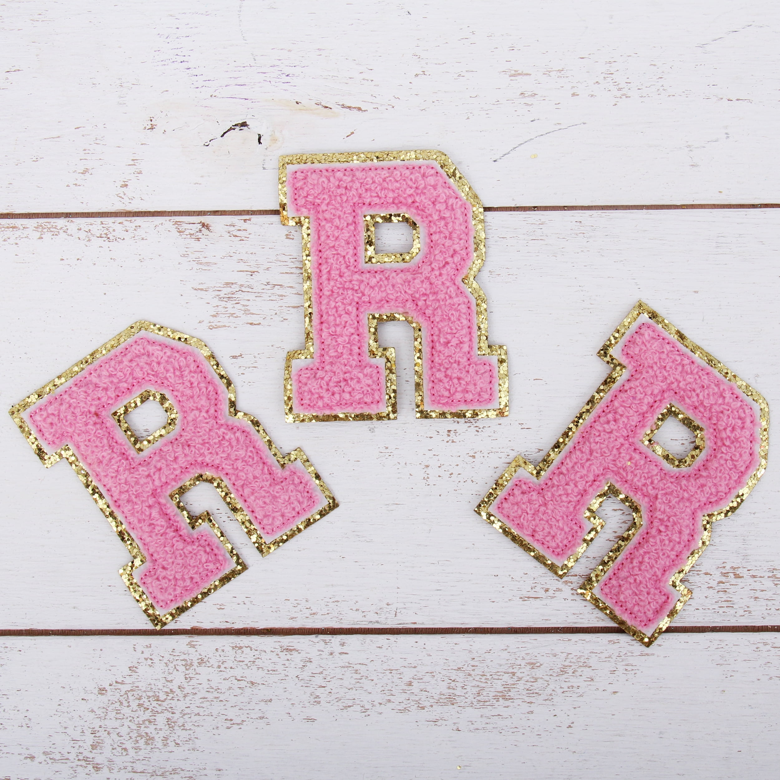3 Pack Chenille Iron On Glitter Varsity Letter 