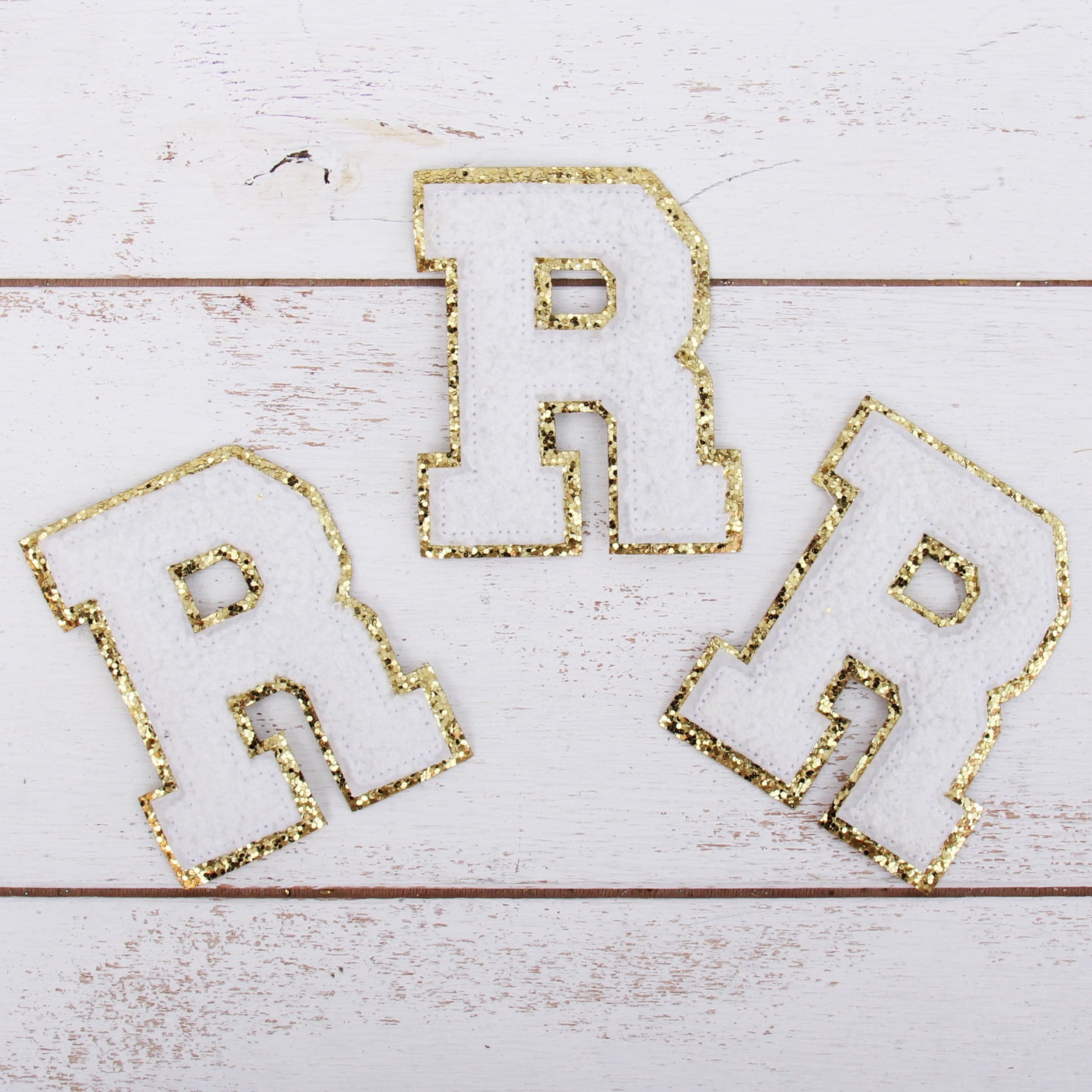 3 Pack Chenille Iron On Glitter Varsity Letter 