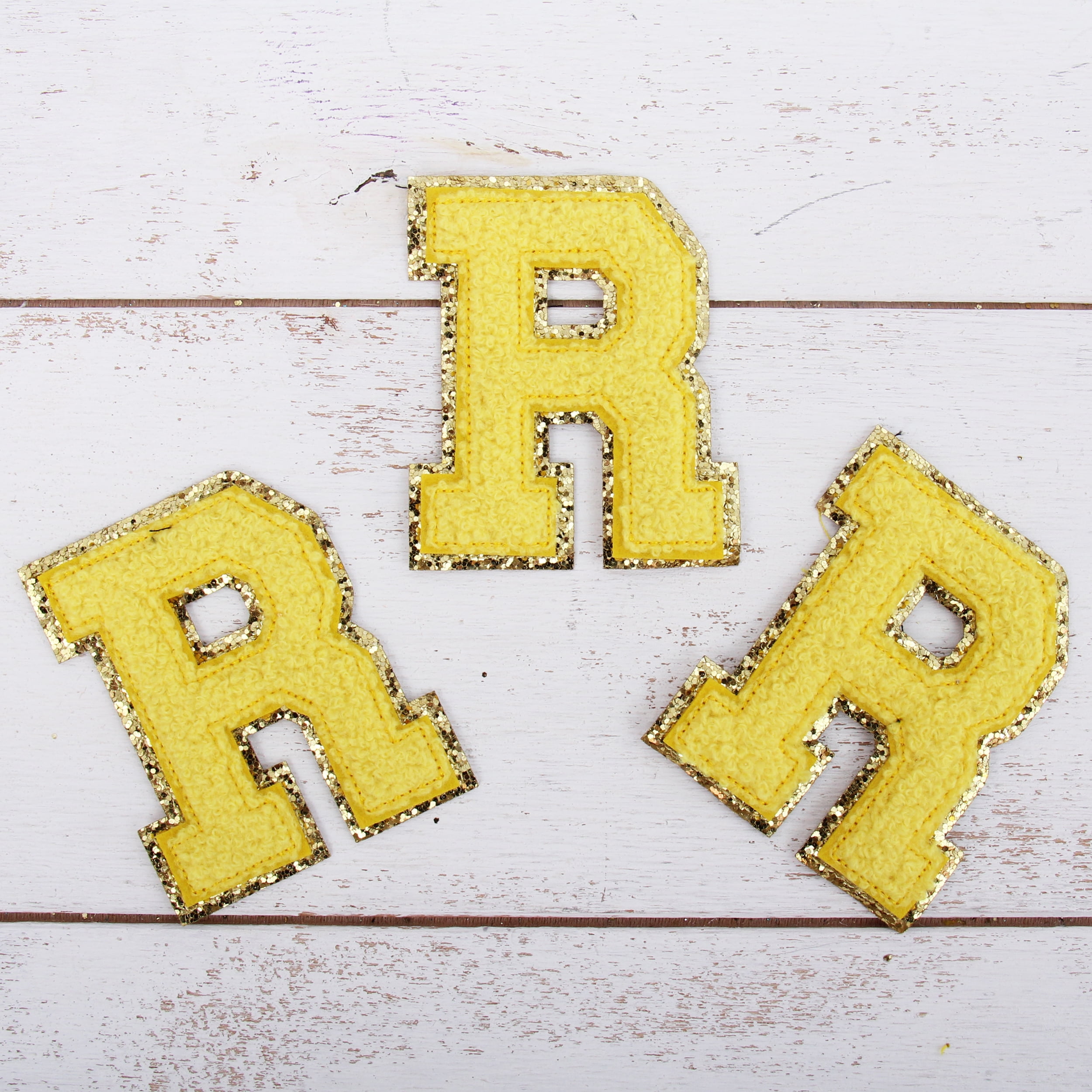 3 Pack Chenille Iron On Glitter Varsity Letter