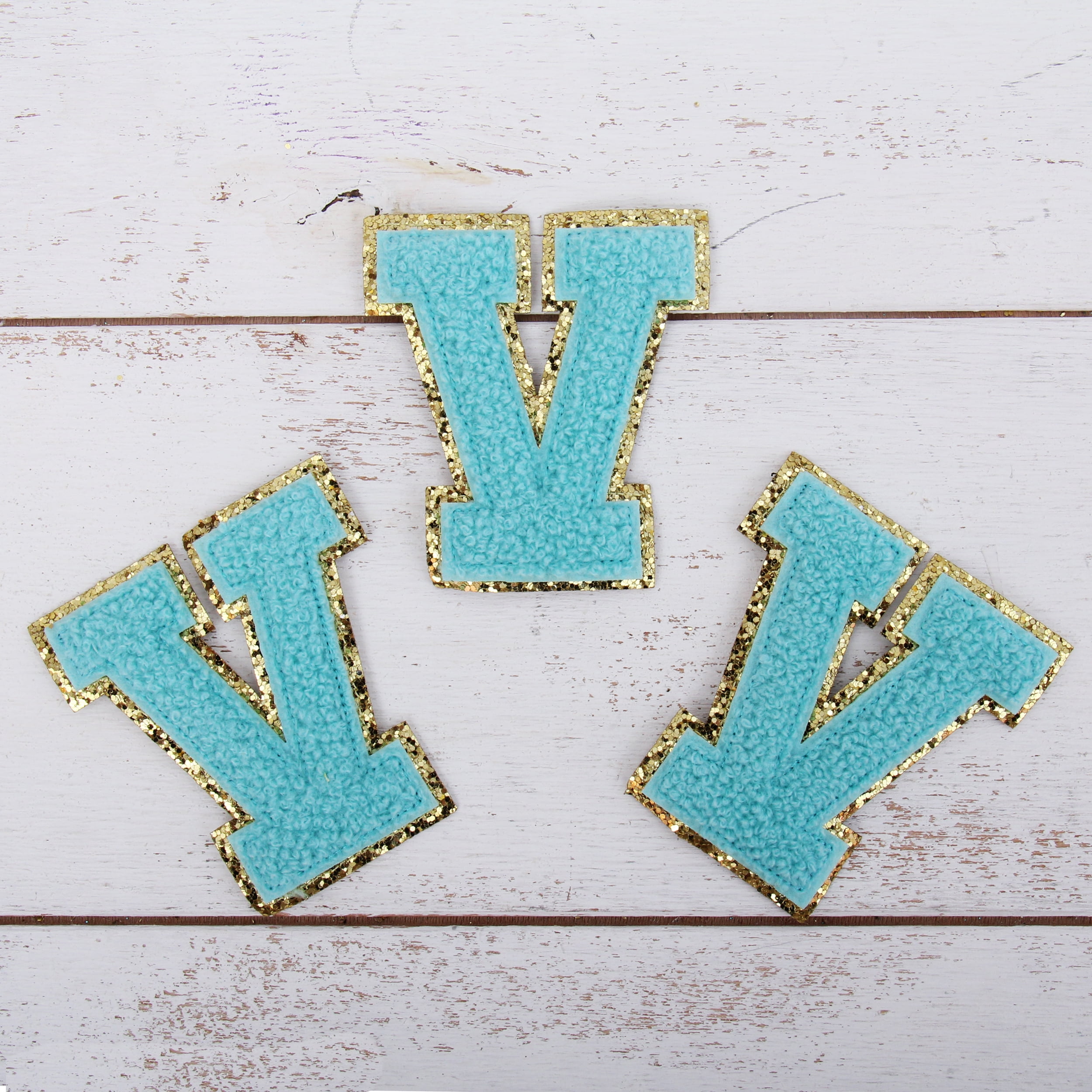 3 Pack Chenille Iron On Glitter Varsity Letter 