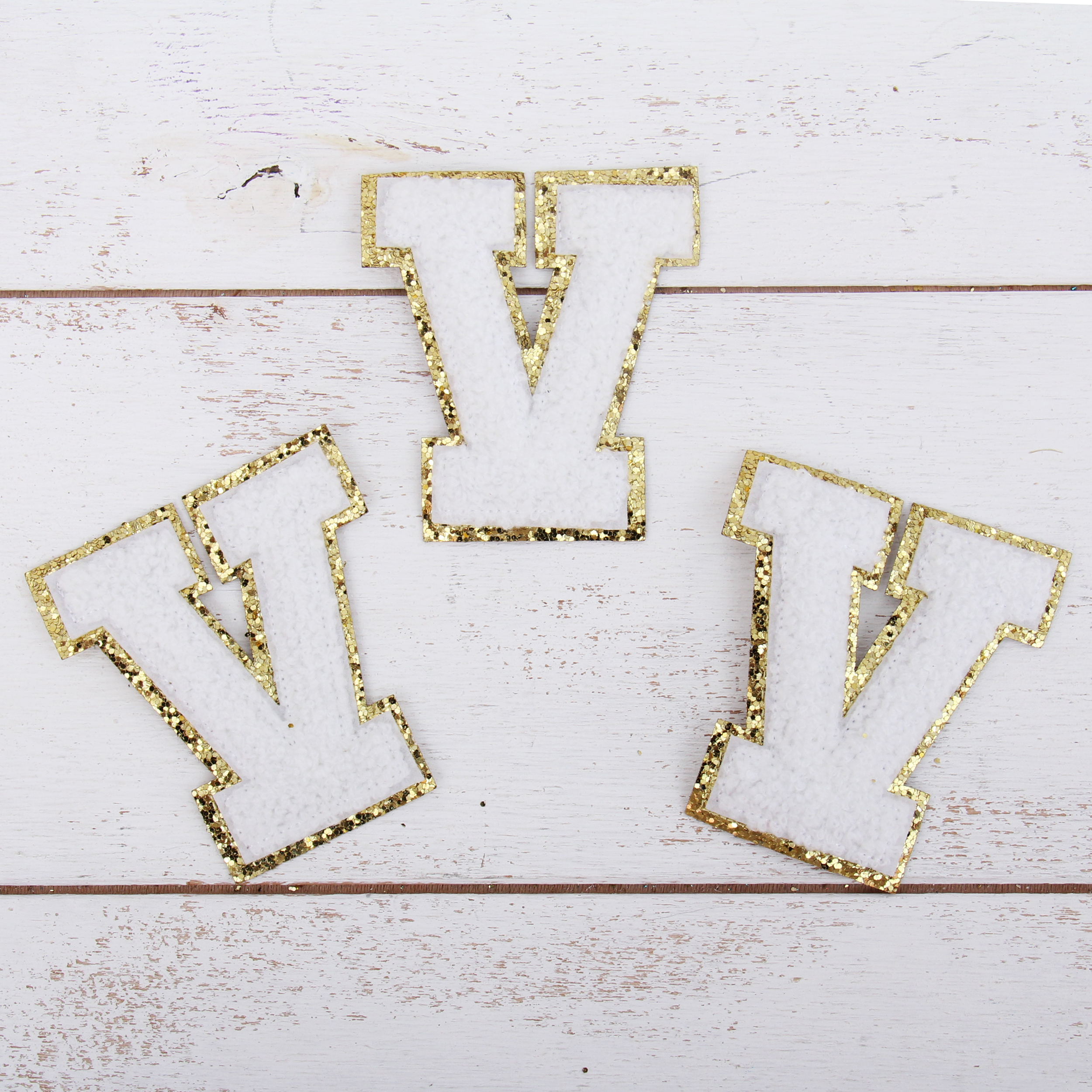 3 Pack Chenille Iron On Glitter Varsity Letter 