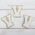 thumbnail image 1 of 3 Pack Chenille Iron On Glitter Varsity Letter "V" Patches - White Chenille Fabric With Gold Glitter Trim - Sew or Iron on - 5.5 cm Tall, 1 of 8