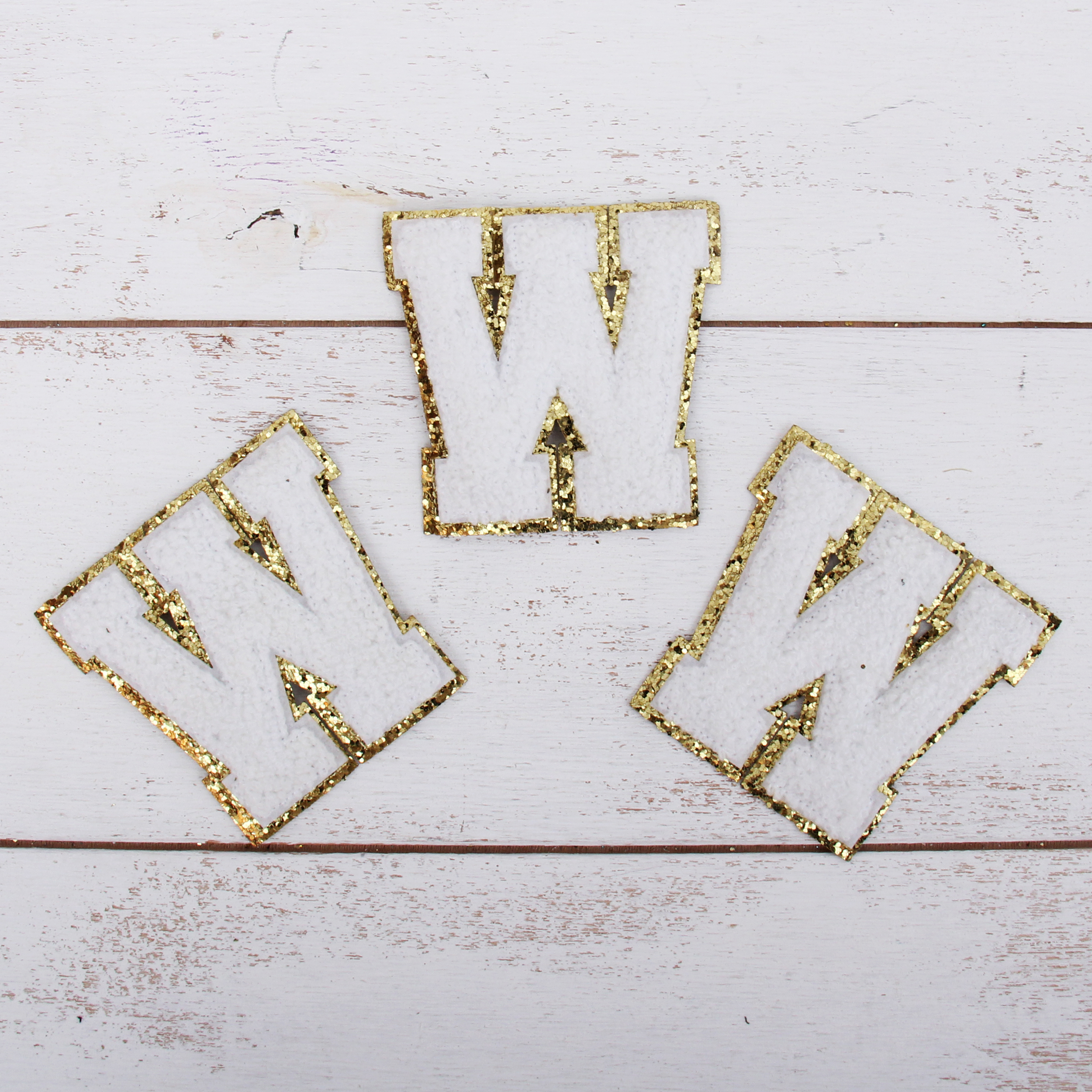 3 Pack Chenille Iron On Glitter Varsity Letter