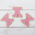 thumbnail image 1 of 3 Pack Chenille Iron On Glitter Varsity Letter "X" Patches - Pink Chenille Fabric With Gold Glitter Trim - Sew or Iron on - 8 cm Tall, 1 of 8