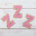 thumbnail image 1 of 3 Pack Chenille Iron On Glitter Varsity Letter "Z" Patches - Pink Chenille Fabric With Gold Glitter Trim - Sew or Iron on - 5.5 cm Tall, 1 of 8