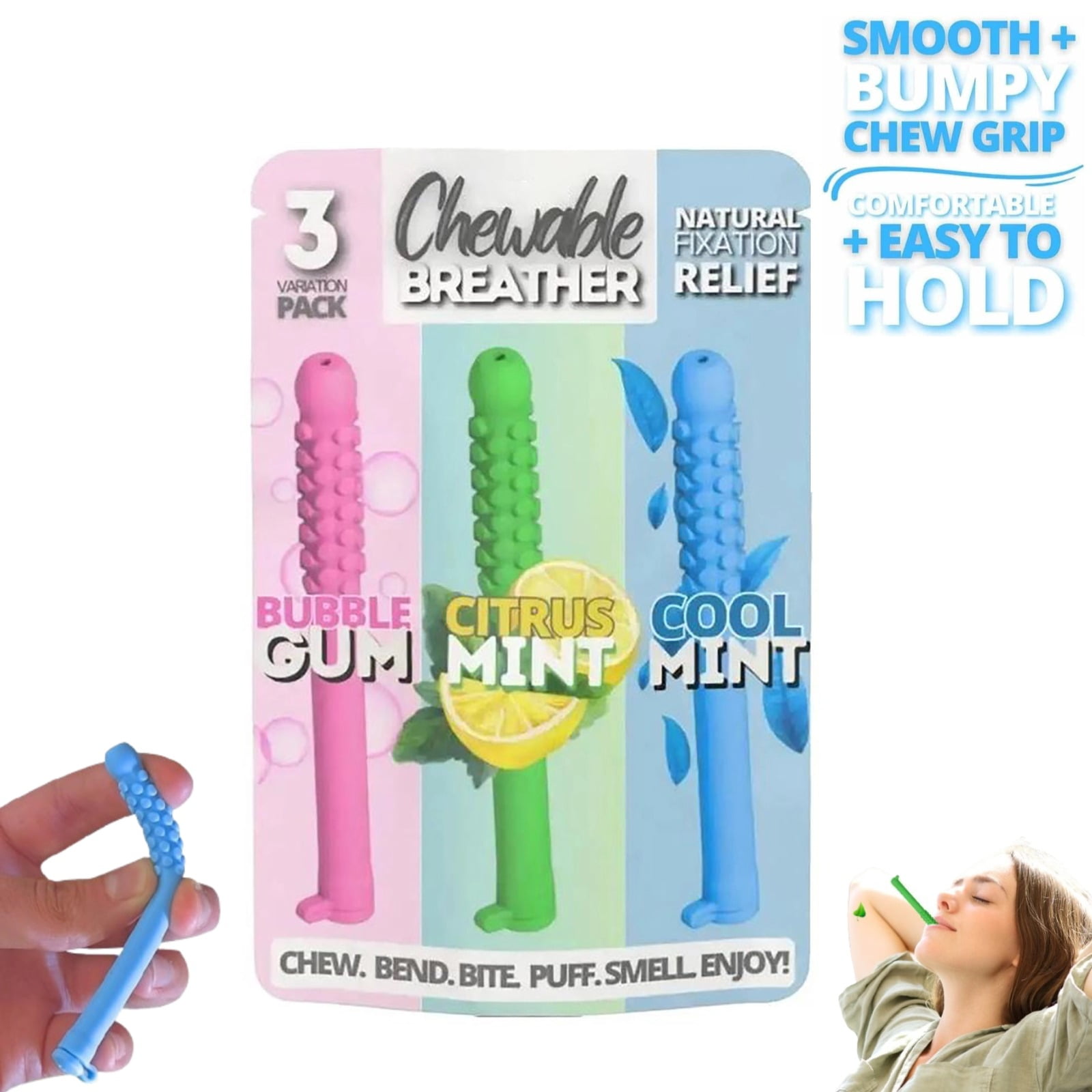 3 Pack Chewable Breather Sticks - Quit Smoking Aid, Non-Edible Focus