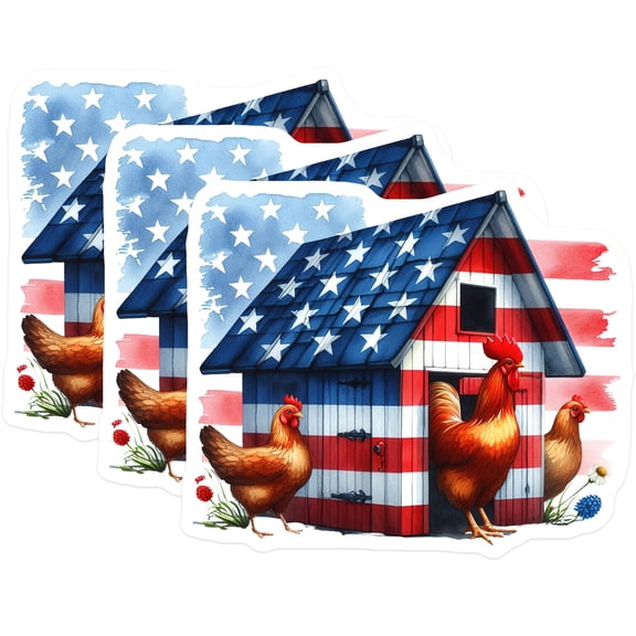 (3 Pack) Chicken Decals - Patriotic Rooster - American Flag Decals - 3 Inches On Longest Side - Easy Peel & Apply - Made in USA - 3MCS6048