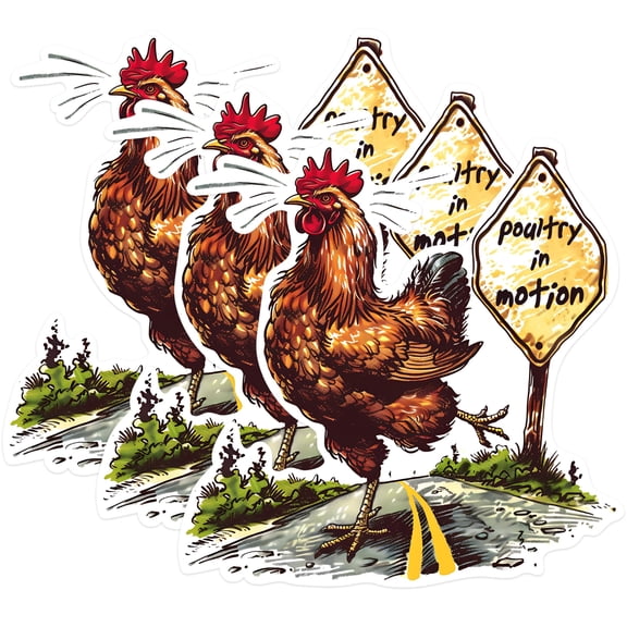 (3 Pack) Chicken Decals - Poultry in Motion - Funny Chicken Sticker - 3 Inches On Longest Side - Easy Peel & Apply - Made in USA - 3MCS1463