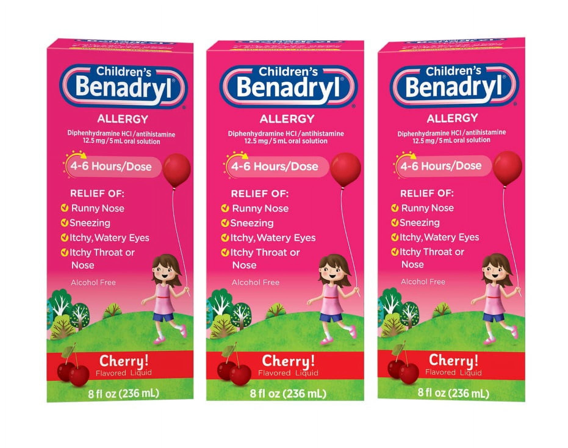 3 Pack Children's Benadryl Antihistamine Allergy Liquid, Cherry 8 fl